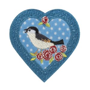 Iron & Sew On Motif: Blue Heart With Bird