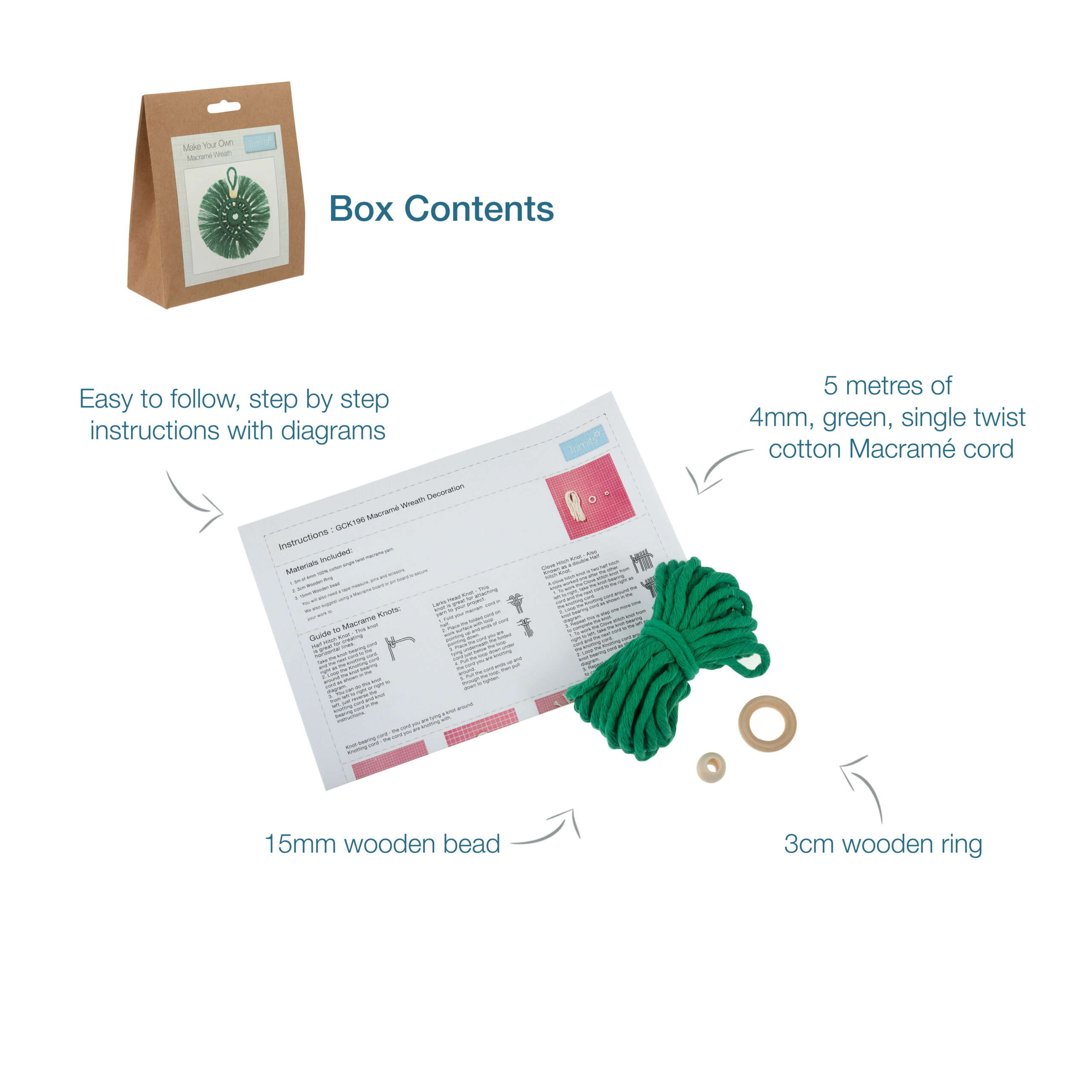 Macramé Kit: Decoration: Wreath: Green - Image 3