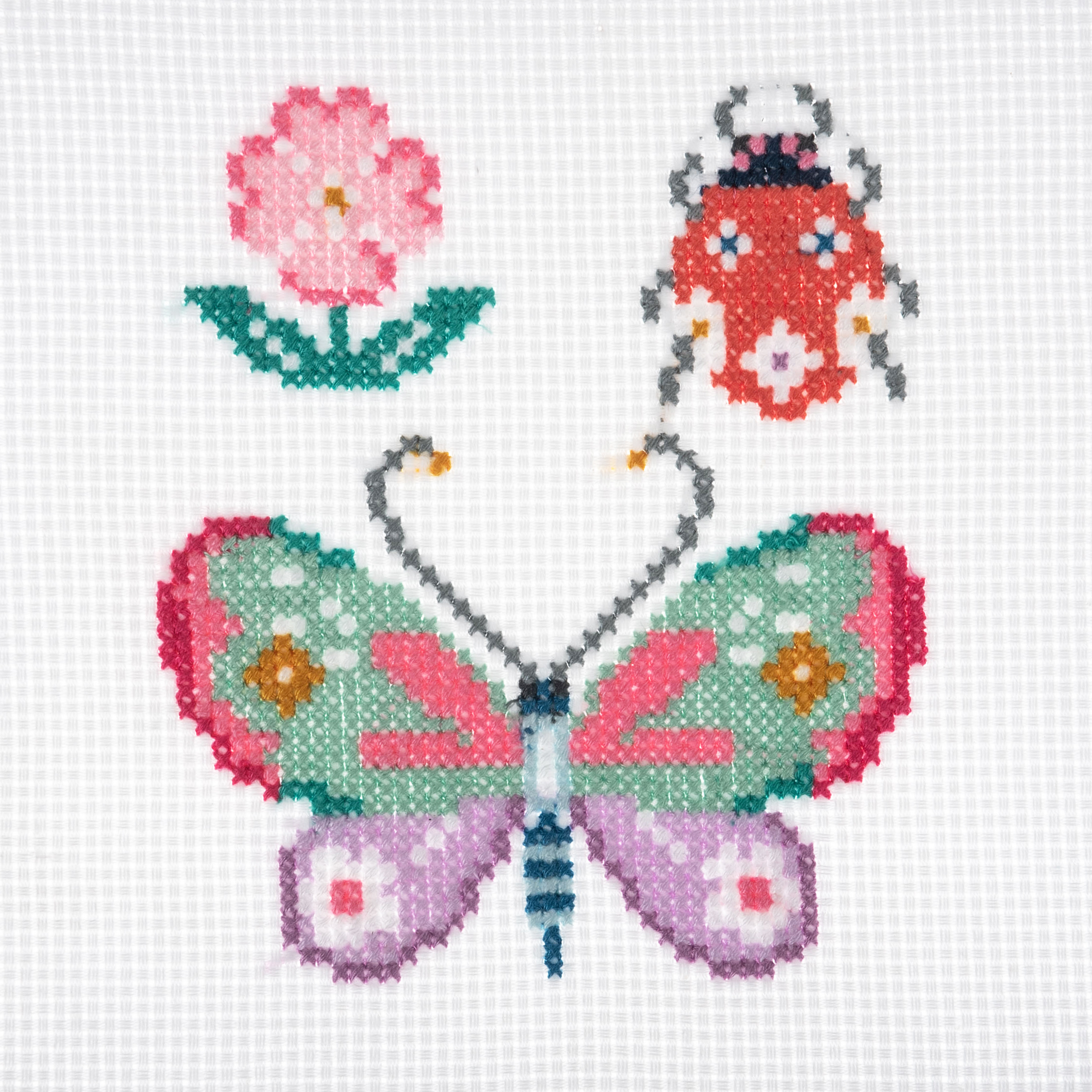 Counted Cross Stitch Kit: Mini: Butterfly & Bug - Image 2