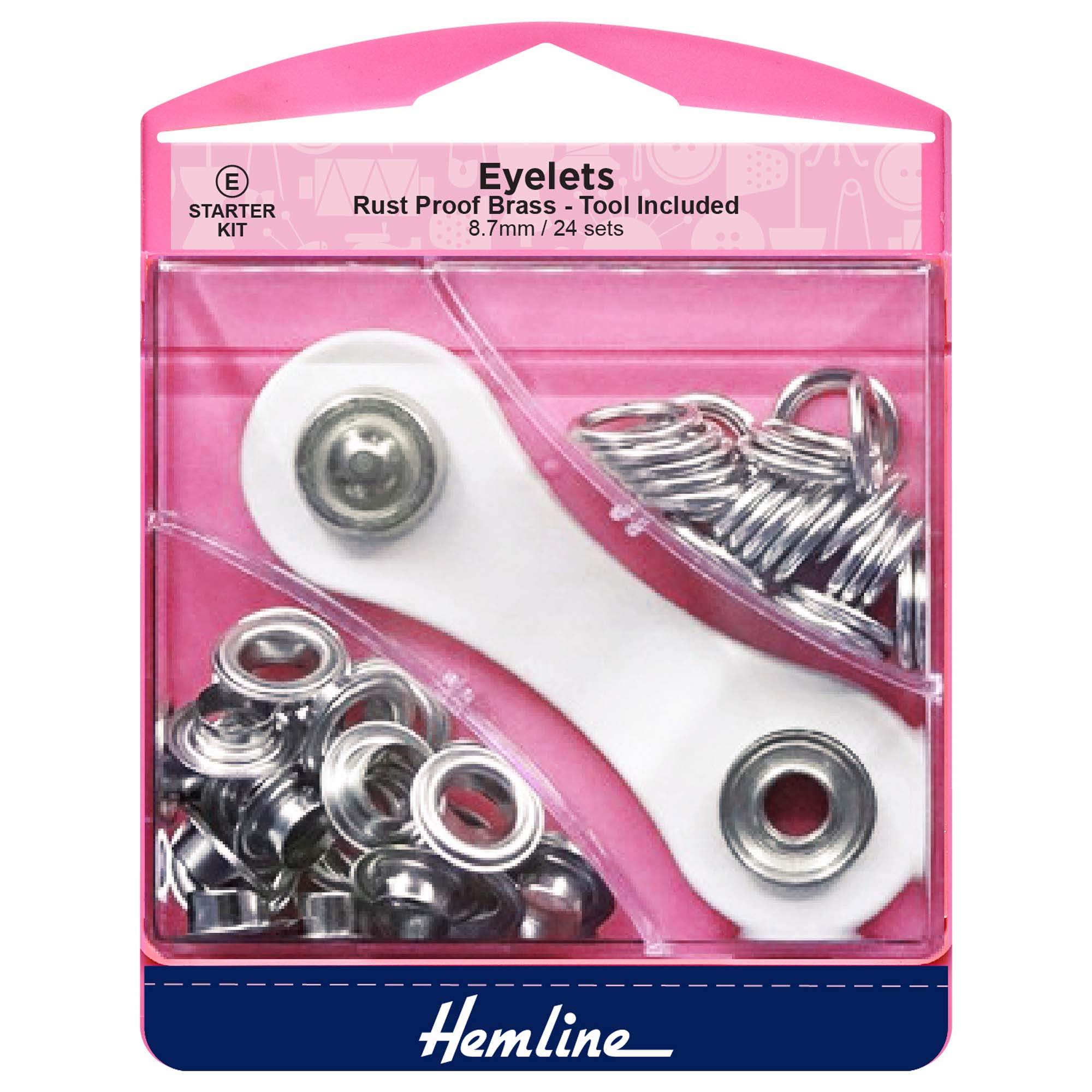Eyelets Starter Kit: 8.7mm: Nickel and Silver: (E): 24 Pieces