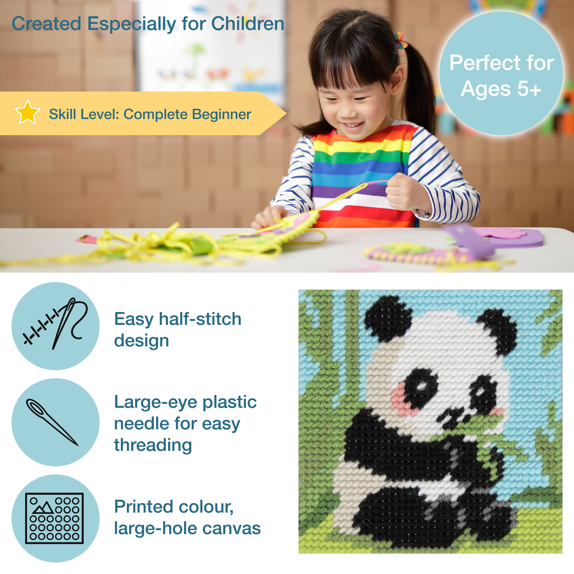 Half Stitch/Tapestry Kit: Children's: Panda - Image 4
