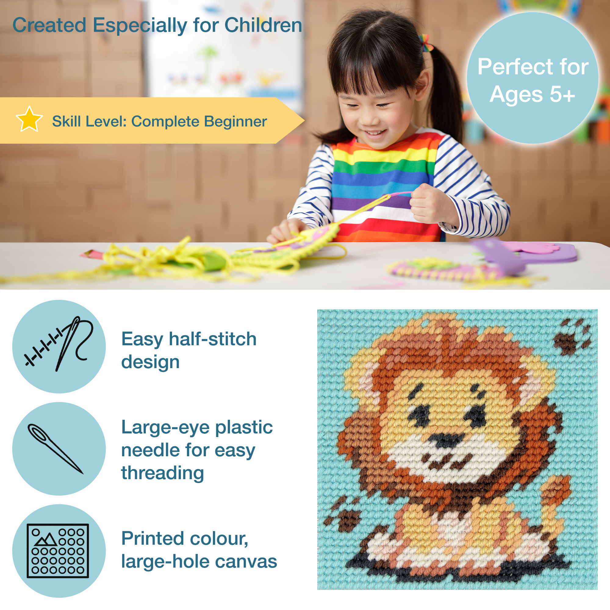 Half Stitch/Tapestry Kit: Children's: Lion - Image 3