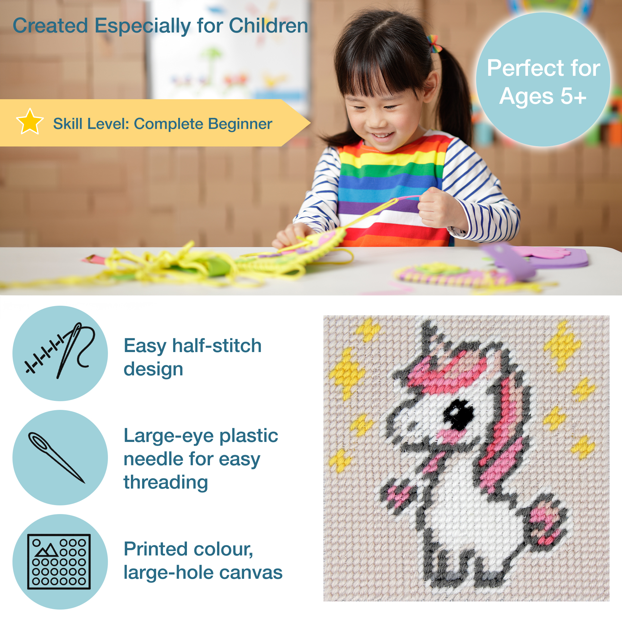 Half Stitch/Tapestry Kit: Children's: Unicorn - Image 3
