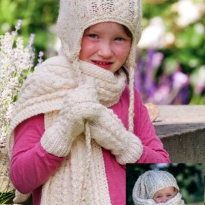 Wendy Hatscarf, Earflap Hat, Scarf & Mitts (Aran) - Hard Copy
