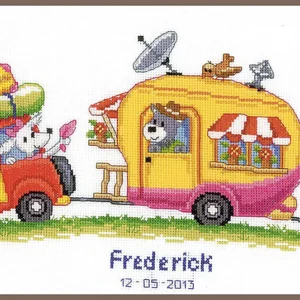 Counted Cross Stitch Kit: Birth Record: Caravan Trip