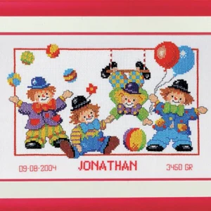 Vervaco Birth Record Clowns Cross Stitch Kit